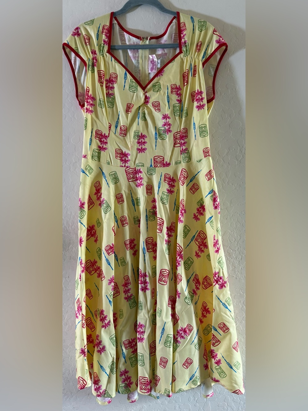 Pinup Couture, 2X, Yellow Tiki Jenny Dress, cotton blend, fit and flare